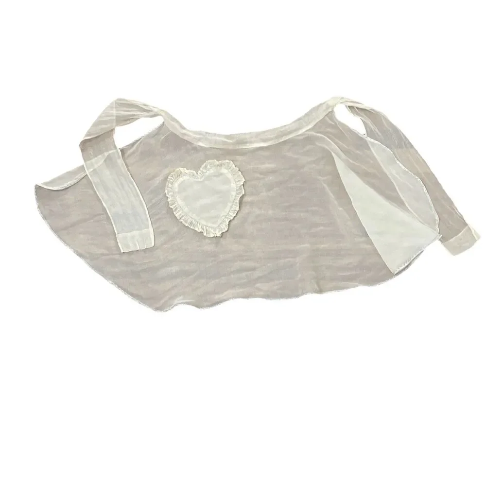 Vintage 1970s Sheer Peach Organza Kitchen Apron One Size Heart Pocket Handmade